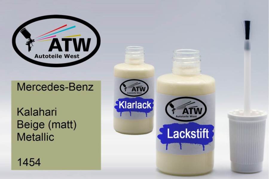 Mercedes-Benz, Kalahari Beige (matt) Metallic, 1454: 20ml Lackstift + 20ml Klarlack - Set, von ATW Autoteile West.